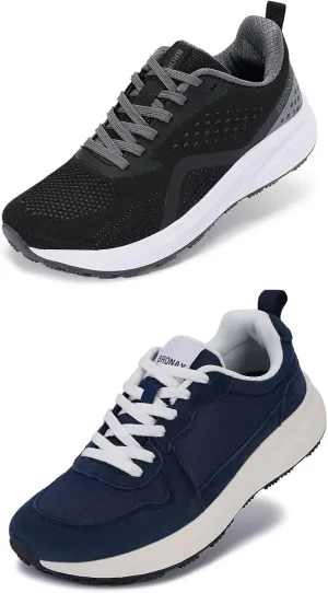 BRONAX Womens Wide Toe Box Shoes Black Grey and Dark Blue Size 9w