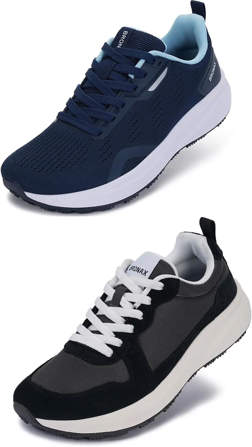 BRONAX Womens Wide Toe Box Shoes Blue and Black Size 9w