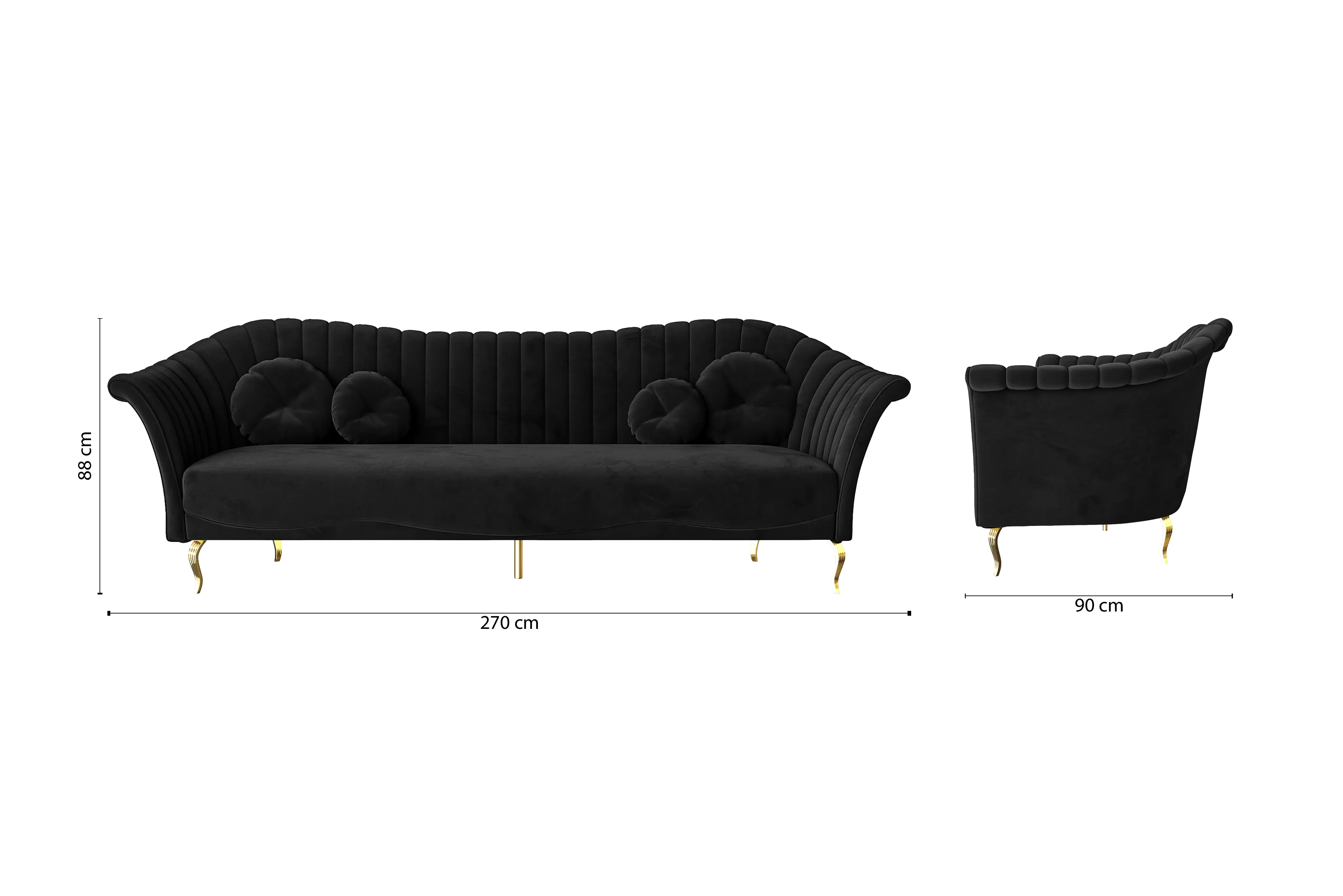 Milan 4 Seater Sofa Black Velvet