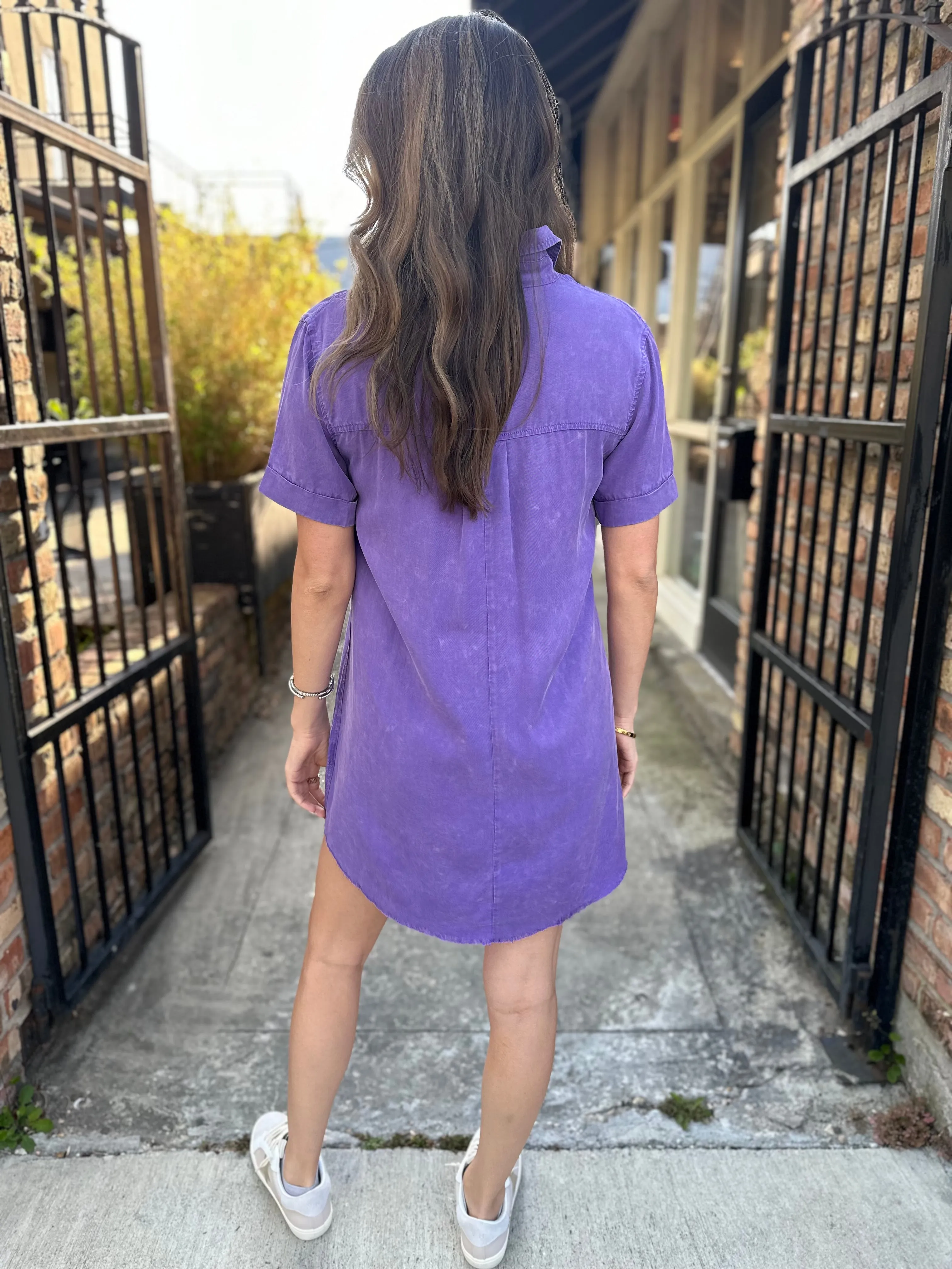Moon Washed Denim Mini Dress- Purple