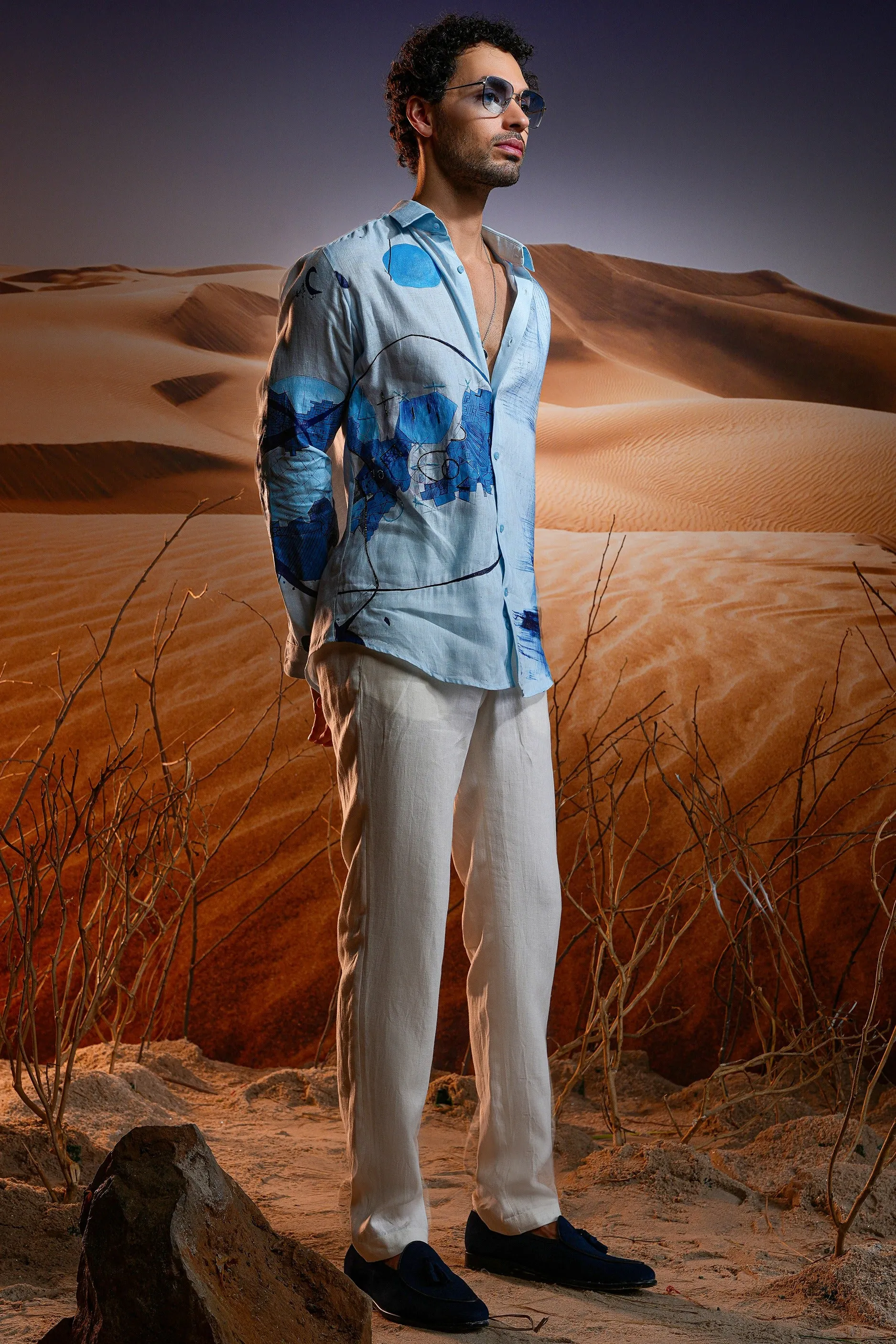 Twilight Dunes Hand-Painted Linen Shirt