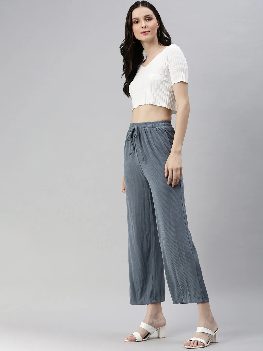 Women Blue Relaxed Fit High-Rise Trousers