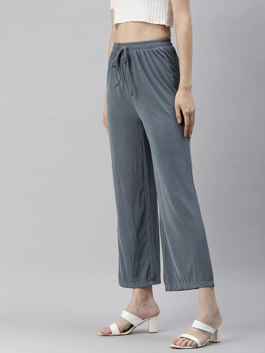 Women Blue Relaxed Fit High-Rise Trousers